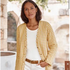 NWT Garnet Hill Yellow Gingham Quilted Jacket, XL